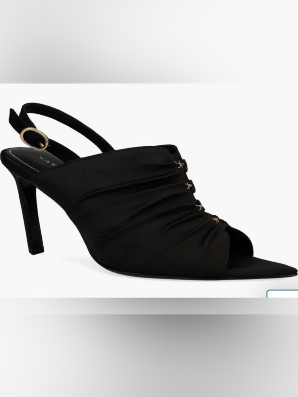 Natori Black Satin Gold Accented Sling Back Heels Size 7.5